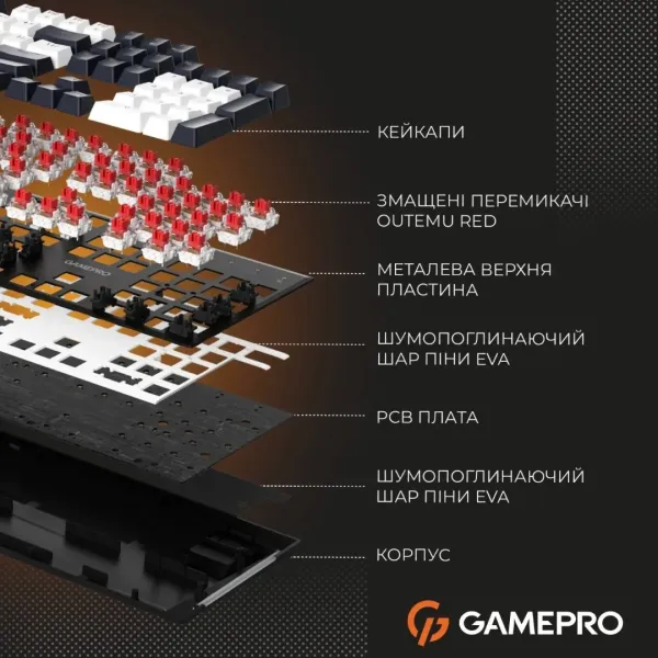 Клавіатура GamePro Genesis Metallic 100% Red switches (Black) (UA)