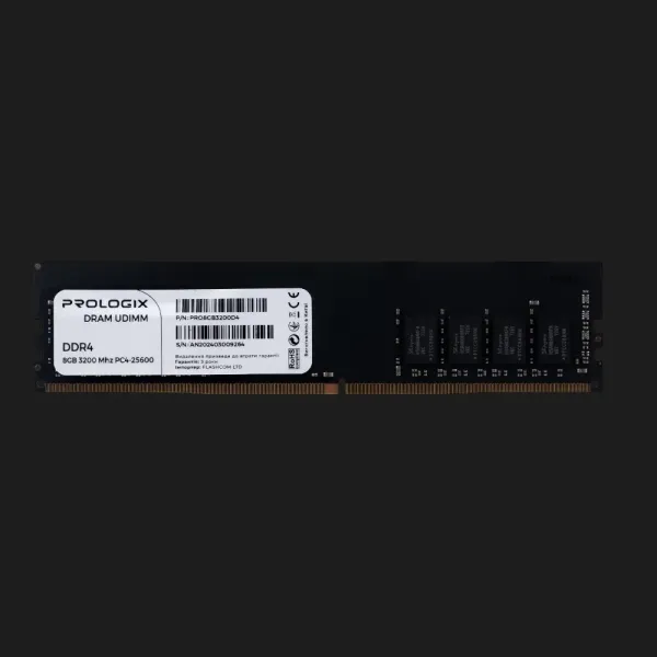 Оперативна памʼять Prologix DDR4 8GB 1x8GB 3200MHz (PRO8GB3200D4)