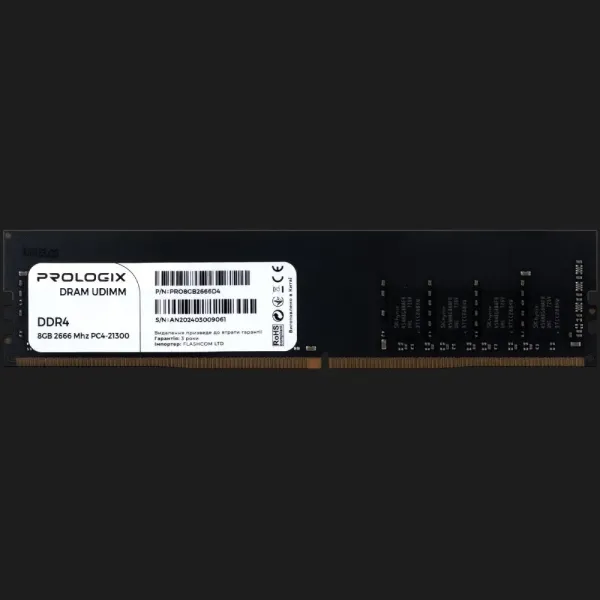 Оперативна памʼять Prologix DDR4 8GB 1x8GB 2666MHz (PRO8GB2666D4)