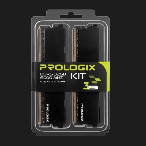 Оперативна памʼять Prologix Black DDR5 32GB 2x16GB 6000MHz (PRO32GB6000B5K)