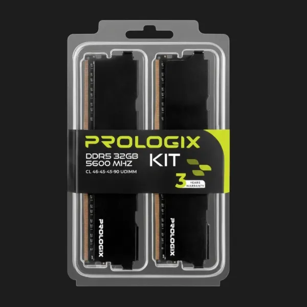 Оперативна памʼять Prologix Black DDR5 32GB 2x16GB 5600MHz (PRO32GB5600B5K)