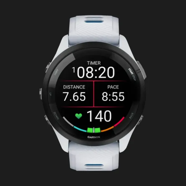 Garmin Forerunner 265 Black Bezel with Whitestone Case and Whitestone/Tidal Blue Silicone Band