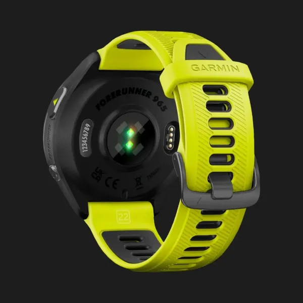 Garmin Forerunner 965 Carbon Gray DLC Titanium Bezel with Black Case and Amp Yellow/Black Silicone Band