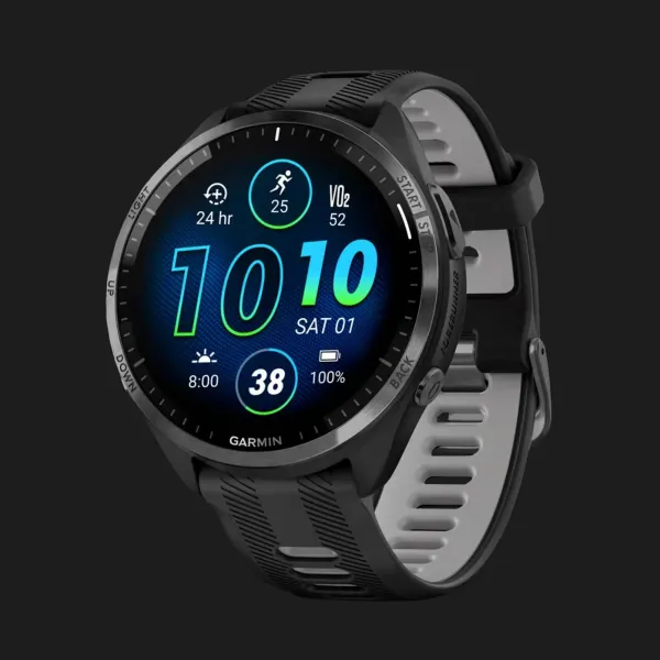 Garmin Forerunner 965 Carbon Gray DLC Titanium Bezel, Black Case, Black/Powder Gray Silicone Band