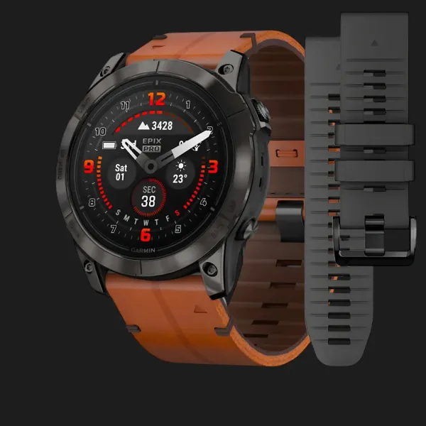 Garmin Epix Pro (Gen 2) Sapphire 51mm Carbon Gray DLC Titanium with Brown Leather Band