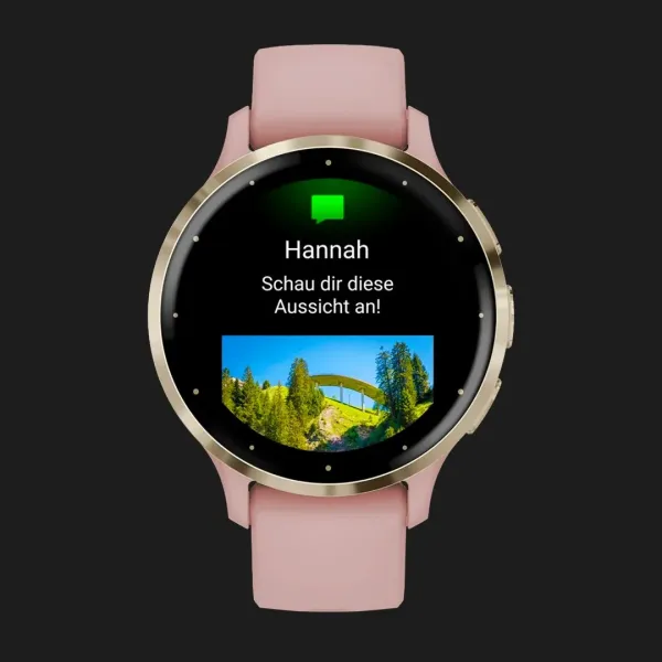 Garmin Venu 3S Soft Gold Stainless Steel Bezel with Dust Rose Case and Silicone Band