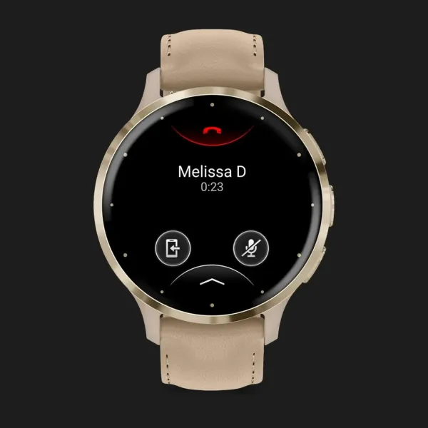Garmin Venu 3S Soft Gold Stainless Steel Bezel with French Gray Case and Leather Band