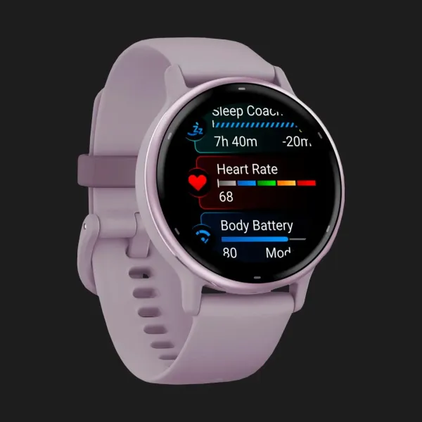 Garmin Vivoactive 5 Metallic Orchid Aluminum Bezel with Orchid Case and Silicone Band