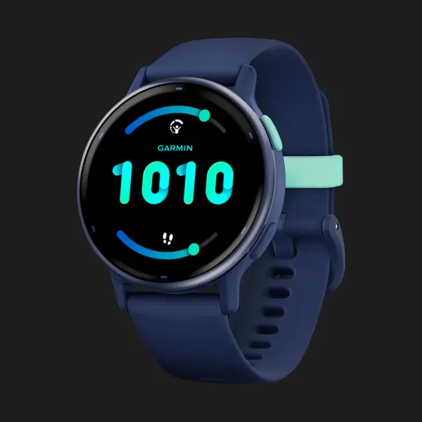 Garmin Vivoactive 5 Metallic Navy Aluminum Bezel with Navy Case and Silicone Band