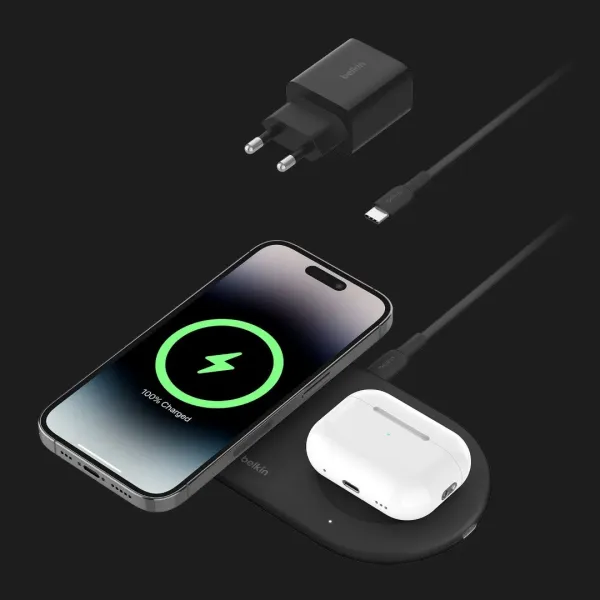 Безпровідна зарядка Belkin 2в1 15 Вт Pad Qi2 (Black)