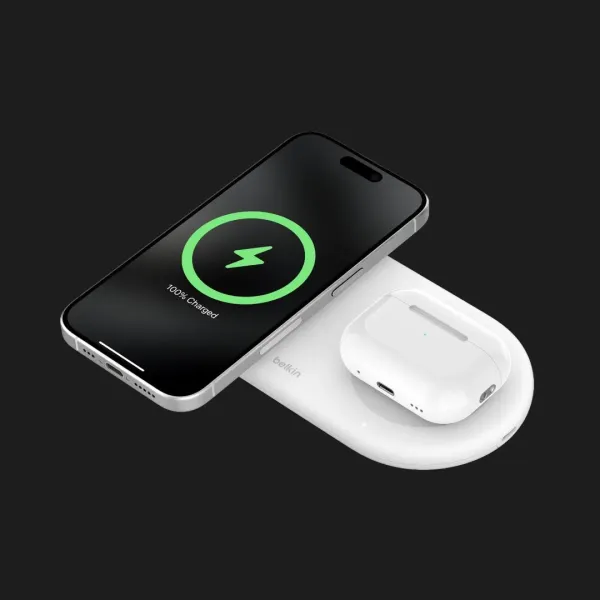 Безпровідна зарядка Belkin 2в1 15 Вт Pad Qi2 (White)