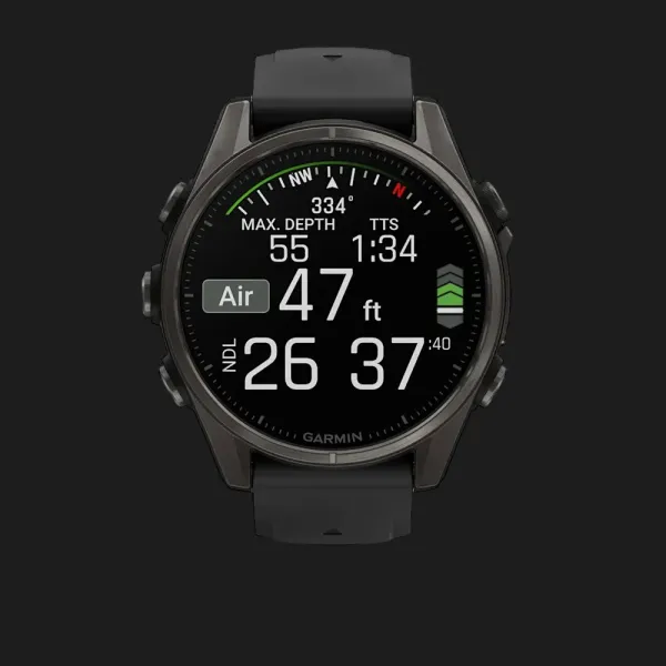 Garmin Fenix 8 43mm AMOLED Sapphire Carbon Gray DLC Titanium with Black/Pebble Gray Silicone Band
