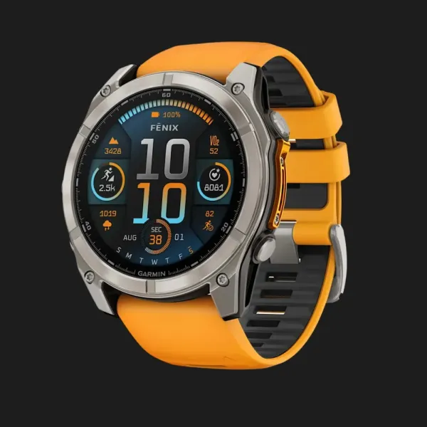 Garmin Fenix 8 51mm AMOLED Sapphire Titanium with Spark Orange/Graphite Silicone Band (010-02905-10/11)