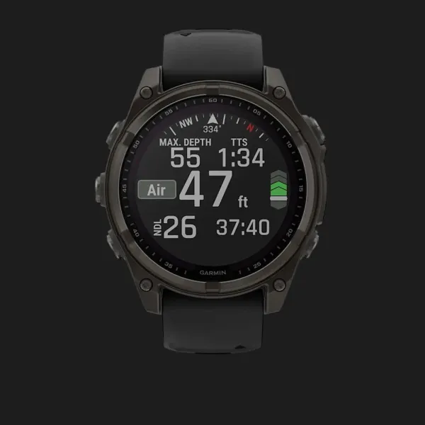 Garmin Fenix 8 51mm Solar Sapphire Carbon Gray DLC Titanium with Black/Pebble Gray Silicone Band