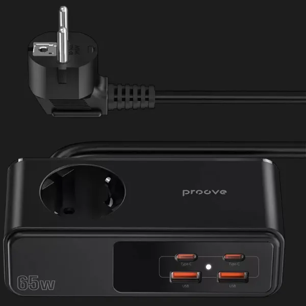 Мережевий фільтр Proove Homester Pro 65W (Розетка + 2 Type-C + 2 USB) 1.5M