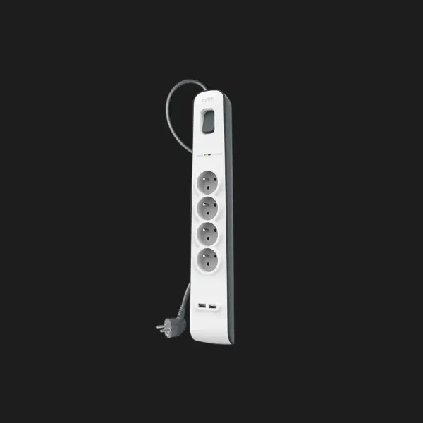 Мережевий фільтр Belkin 4хТип F, 3x1.5мм кв, 16А, 2xUSB-A 2.4A, з захистом від перенапруги,2м (White)