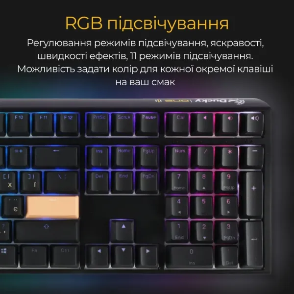 Клавіатура ігрова Ducky One 3 Cherry MX Silent red RGB (Black) (UA)