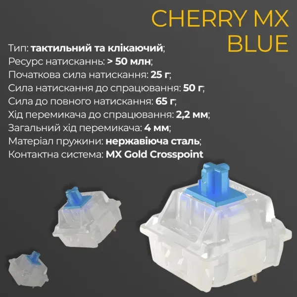 Клавіатура ігрова Ducky One 3 TKL Cherry MX Blue RGB (White) (UA)