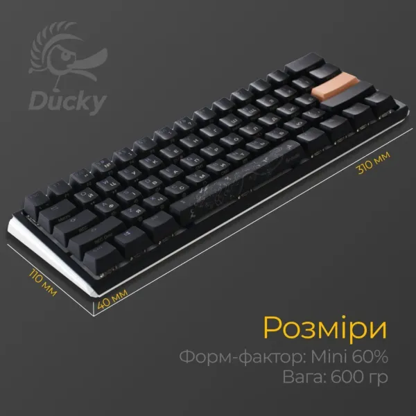 Клавіатура ігрова Ducky One 3 Mini Cherry MX Silent red RGB (Black) (UA)
