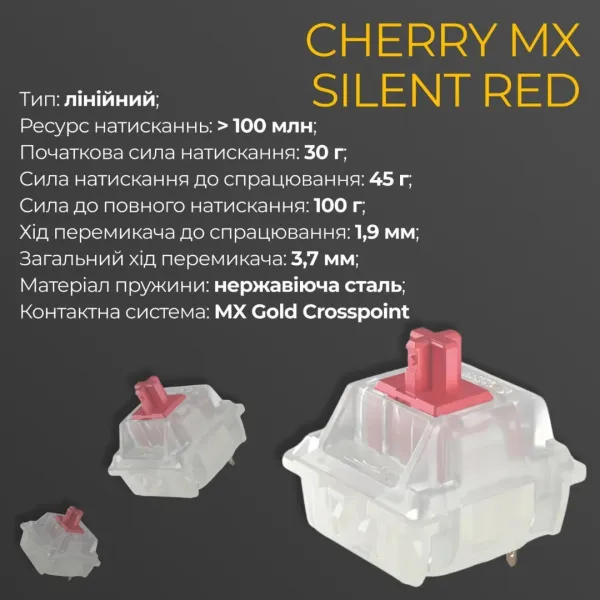 Клавіатура ігрова Ducky One 3 Mini Cherry MX Silent red RGB (Black) (UA)