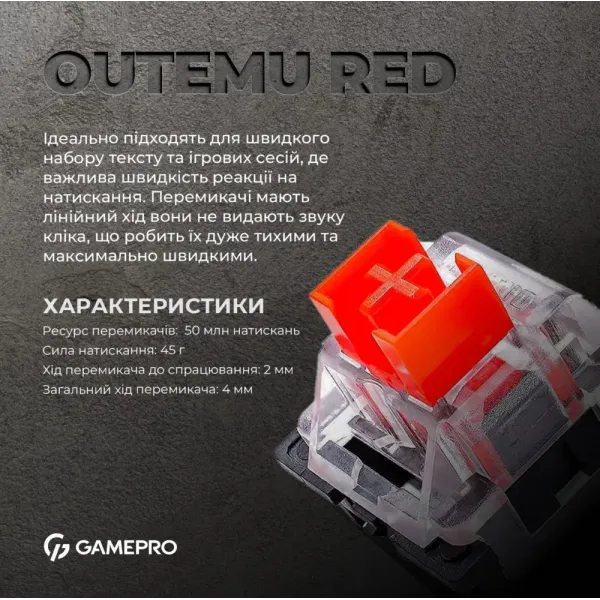 Ігрова клавіатура GamePro MK160B (Red) з Hot-Swap RGB Black (UA)