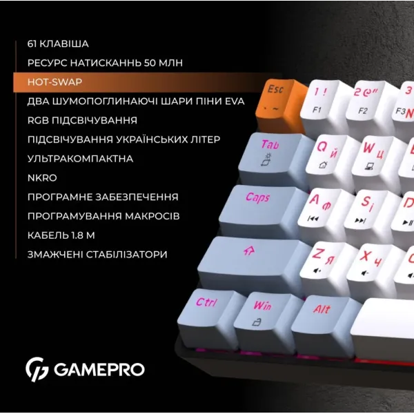 Ігрова клавіатура GamePro MK130R (Red) з Hot-Swap RGB Black (UA)