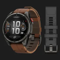 Garmin Fenix 8 Pro 47mm AMOLED Sapphire Carbon Gray DLC titanium with Chestnut Leather Band