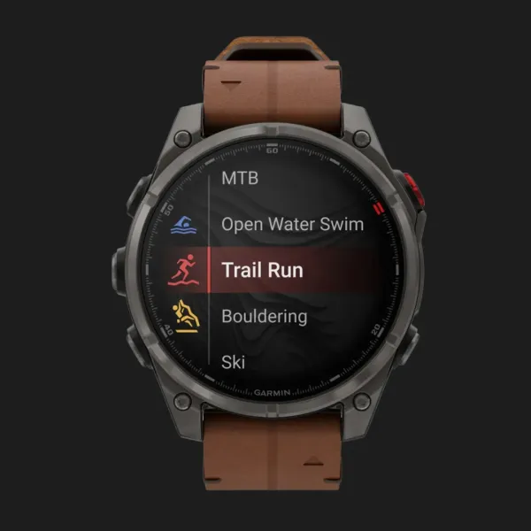 Garmin Fenix 8 Pro 47mm AMOLED Sapphire Carbon Gray DLC titanium with Chestnut Leather Band
