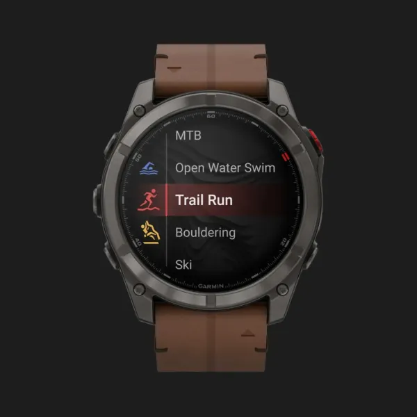 Garmin Fenix 8 Pro 51mm AMOLED Sapphire Carbon Gray DLC Titanium with Chestnut Leather Band