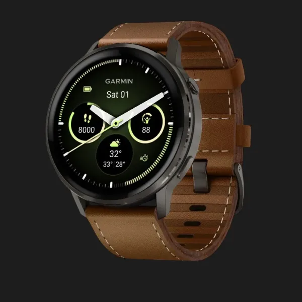Garmin Venu 4 45mm Slate with Black Silicone Band and Brown Leather Band